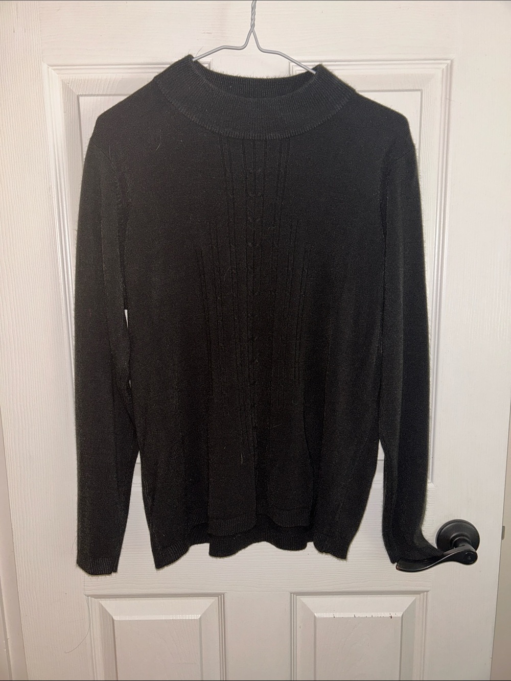 Black Crewneck Cable-Detail Knit
